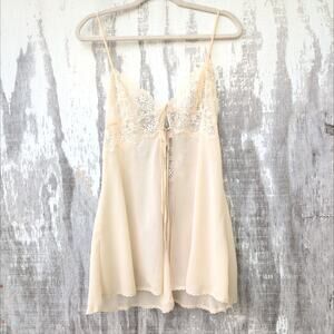 Victoria's Secret 100% Silk Y2K BabyDoll Lace Sheer Lingerie Women's L Tie Front